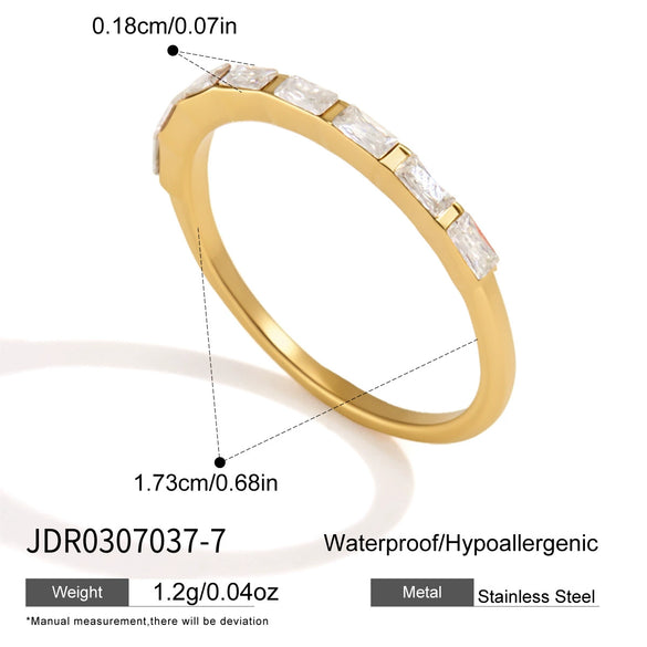 Women's Stainless Steel Zircon Geometric Ring With Vacuum Pvd Gold Plating Hypoallergenic Jewelry