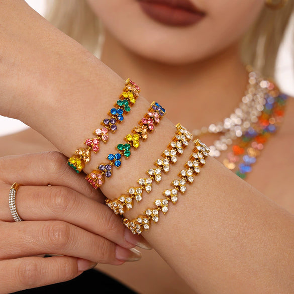 Women's Stainless Steel Zircon Geometric Triangle Round Diamond Inlaid Electroplated Bracelet Jewelry