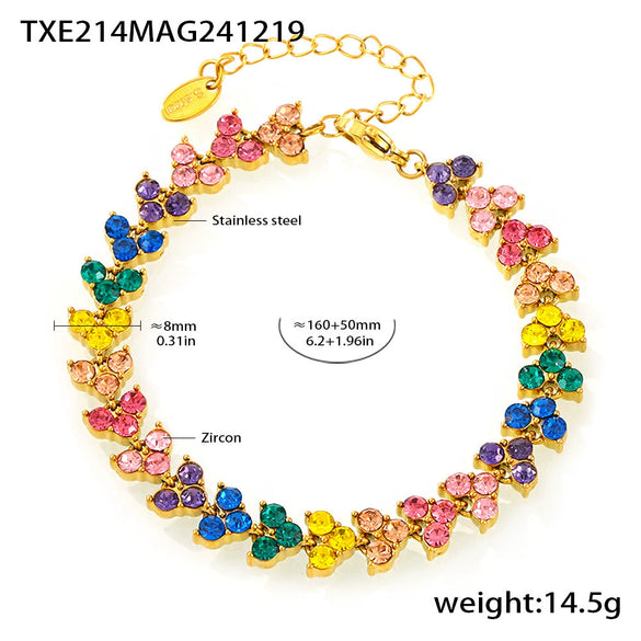 Women's Stainless Steel Zircon Geometric Triangle Round Diamond Inlaid Electroplated Bracelet Jewelry