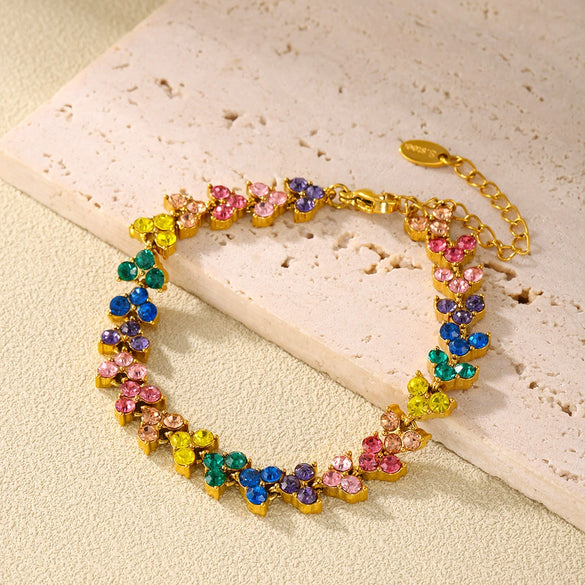 Women's Stainless Steel Zircon Geometric Triangle Round Diamond Inlaid Electroplated Bracelet Jewelry