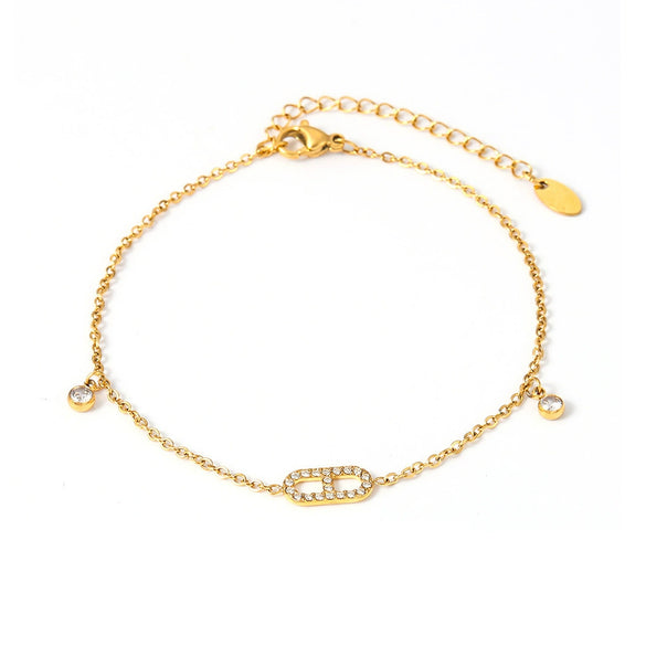 Women's 316L Stainless Steel Zircon Inlaid Geometric Ankle Chain Simple Light Luxury Plated With 18K Gold