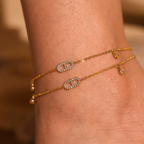 Women's 316L Stainless Steel Zircon Inlaid Geometric Ankle Chain Simple Light Luxury Plated With 18K Gold