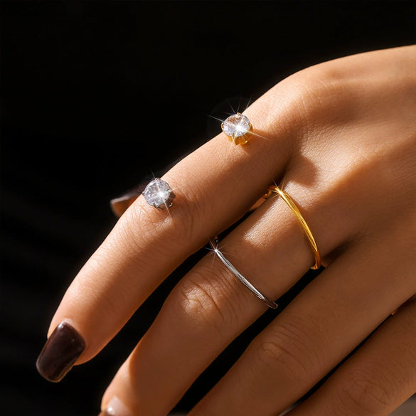 Women's 316L Stainless Steel Zircon Sshaped Double Finger Wrap Ring Pvd Plated 18K Gold Geometric Letters Numbers Text Style