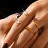 Women's 316L Stainless Steel Zircon Sshaped Double Finger Wrap Ring Pvd Plated 18K Gold Geometric Letters Numbers Text Style