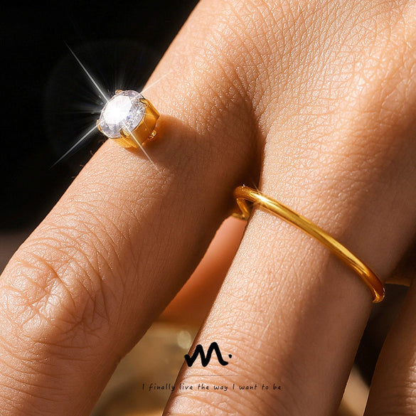 Women's 316L Stainless Steel Zircon Sshaped Double Finger Wrap Ring Pvd Plated 18K Gold Geometric Letters Numbers Text Style
