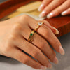 Women's Stainless Steel Zircon Wave Ring With Geometric Shape Electroplated Gold Finish Fashion Jewelry