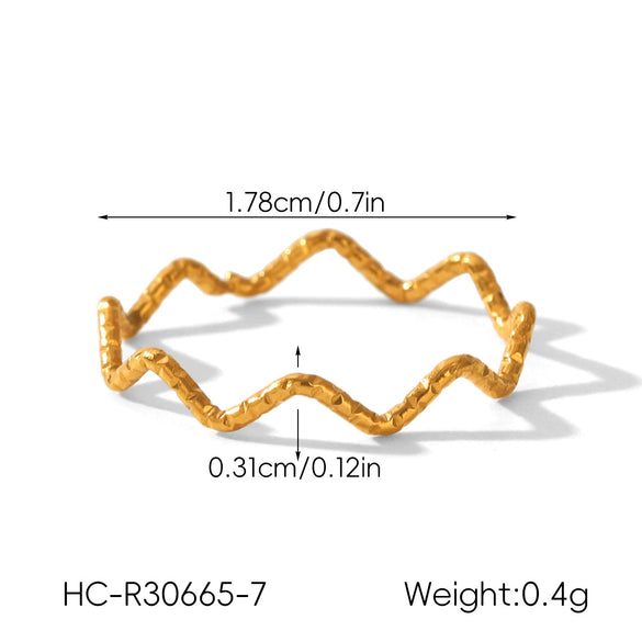 Women's Stainless Steel Zircon Wave Ring With Geometric Shape Electroplated Gold Finish Fashion Jewelry