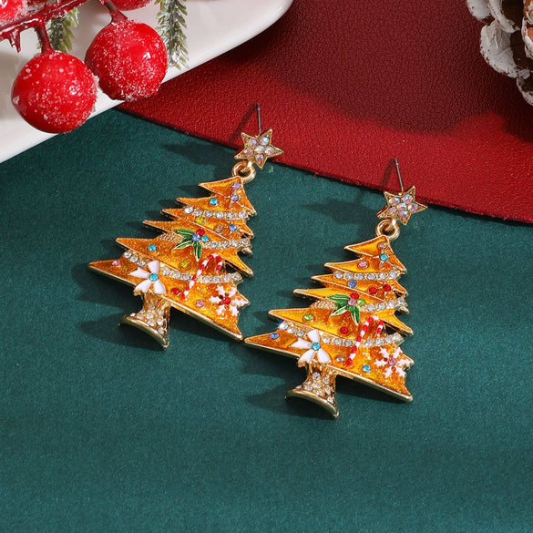 Women's Star And Christmas Tree Earrings Zinc Alloy Geometric Holiday Jewelry With Dripping Oil Finish Light Luxury Party Accessories