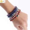 Women's Star Of David Natural Stone Bead Bracelet With Amethyst Cloud Crystal Redwood Grain And Copper Electroplated Minimalist Jewelry