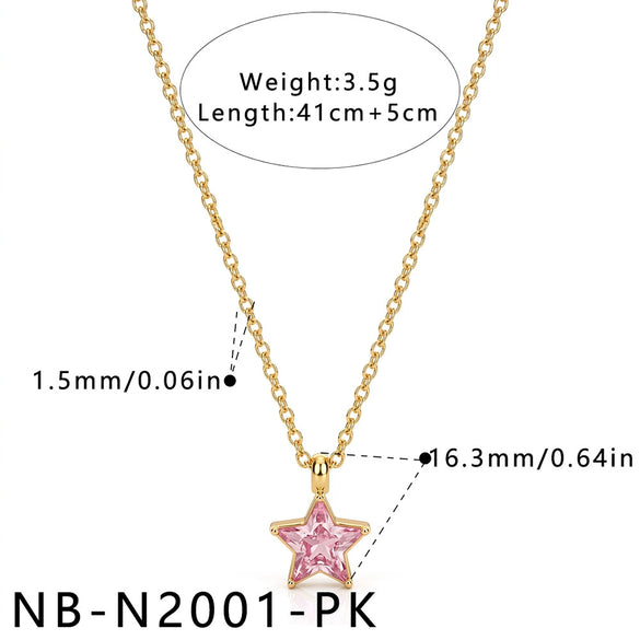 Women's Star Pendant Necklace Stainless Steel Geometric Collarbone Chain With Zirconia And Gold Tone Electroplated Finish
