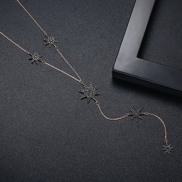 Women's Star Pendant Necklace With Mixed Gemstone Setting Electroplated Copper Collarbone Chain Fashion Jewelry