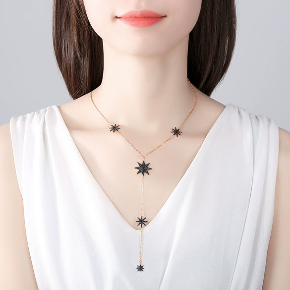 Women's Star Pendant Necklace With Mixed Gemstone Setting Electroplated Copper Collarbone Chain Fashion Jewelry