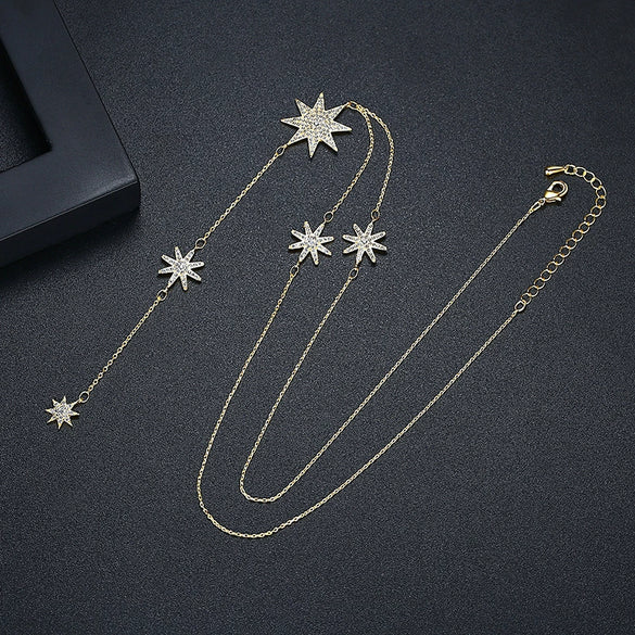 Women's Star Pendant Necklace With Mixed Gemstone Setting Electroplated Copper Collarbone Chain Fashion Jewelry