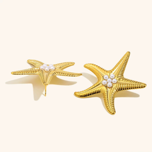 Women's Starfish Earrings With Imitation Pearls Stainless Steel With 18K Gold Plating Geometric Animalinspired Statement Jewelry