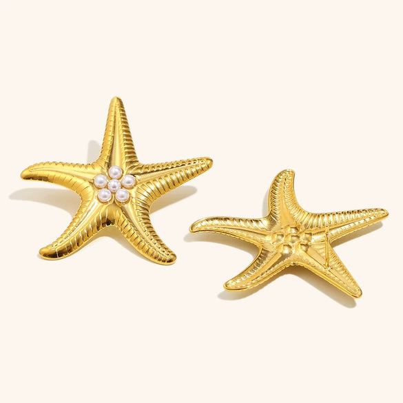 Women's Starfish Earrings With Imitation Pearls Stainless Steel With 18K Gold Plating Geometric Animalinspired Statement Jewelry