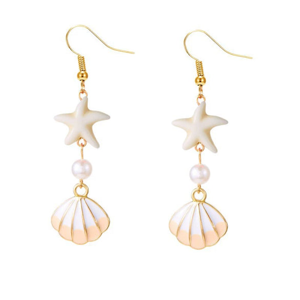 Women's Starfish Shell Tassel Earrings Bohemian Beach Style Alloy Drop Earrings With Stainless Steel Ear Hooks Electroplated Finish