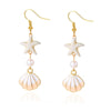 Women's Starfish Shell Tassel Earrings Bohemian Beach Style Alloy Drop Earrings With Stainless Steel Ear Hooks Electroplated Finish