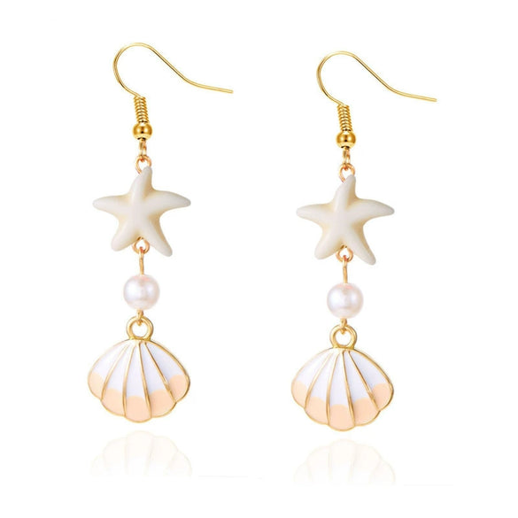 Women's Starfish Shell Tassel Earrings Bohemian Beach Style Alloy Drop Earrings With Stainless Steel Ear Hooks Electroplated Finish