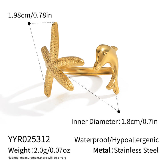 Women's Starfish Turtle Animal Zodiac Stainless Steel Electroplated Waterproof Non Fading Fashion Ring