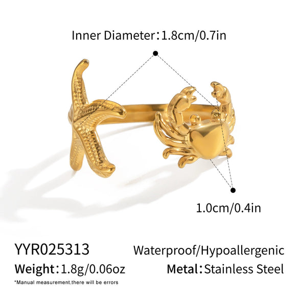 Women's Starfish Turtle Animal Zodiac Stainless Steel Electroplated Waterproof Non Fading Fashion Ring