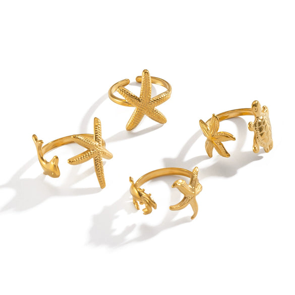 Women's Starfish Turtle Animal Zodiac Stainless Steel Electroplated Waterproof Non Fading Fashion Ring
