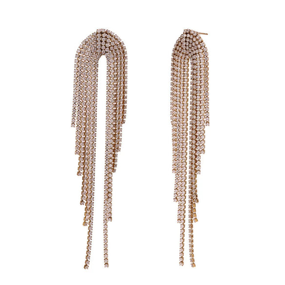 Women's Statement Geometric Zircon Tassel Drop Earrings With Stainless Steel And Gold Tone Electroplated Finish
