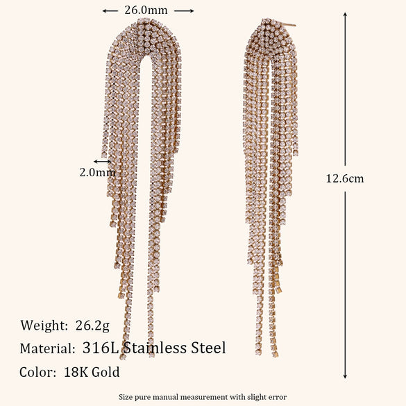 Women's Statement Geometric Zircon Tassel Drop Earrings With Stainless Steel And Gold Tone Electroplated Finish