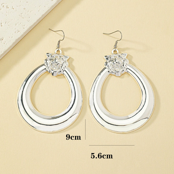 Women's Statement Lion Drop Earrings With Geometric Animal Design Long Metal Dangle Earrings For Wholesale
