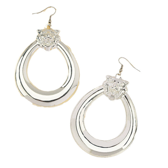 Women's Statement Lion Drop Earrings With Geometric Animal Design Long Metal Dangle Earrings For Wholesale