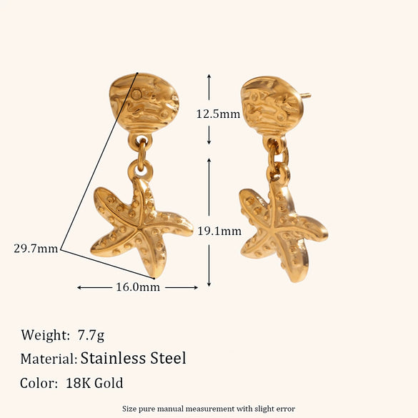 Women's Statement Star Pendant Earrings In Stainless Steel With Gold Electroplated Finish And Distinctive Geometric Design