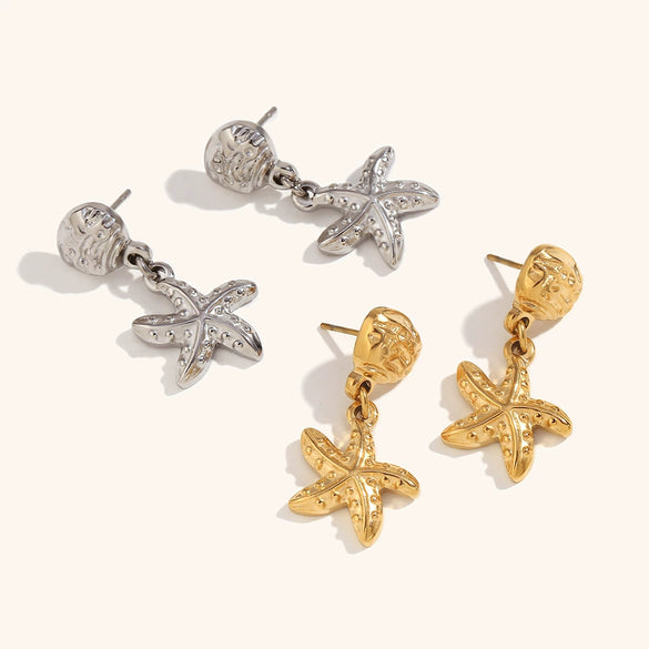 Women's Statement Star Pendant Earrings In Stainless Steel With Gold Electroplated Finish And Distinctive Geometric Design