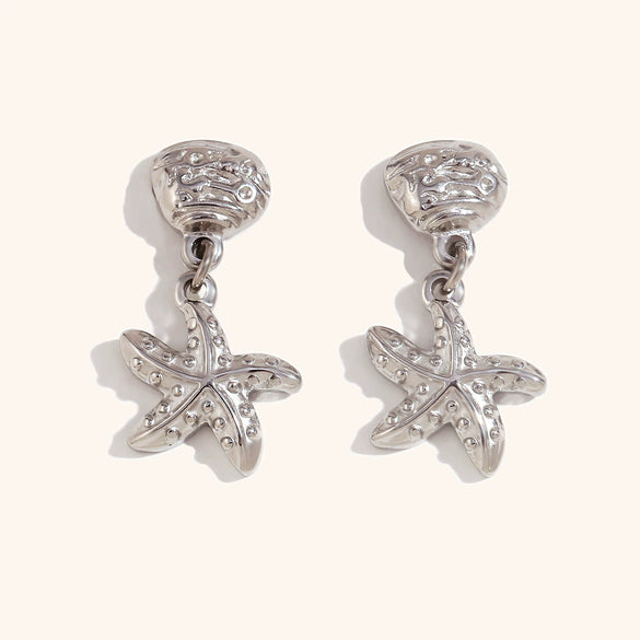 Women's Statement Star Pendant Earrings In Stainless Steel With Gold Electroplated Finish And Distinctive Geometric Design