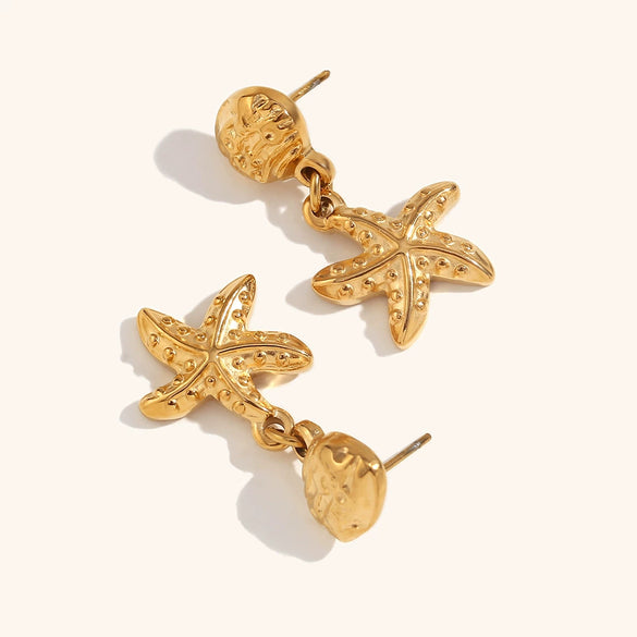 Women's Statement Star Pendant Earrings In Stainless Steel With Gold Electroplated Finish And Distinctive Geometric Design