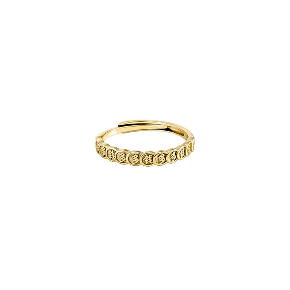 Women's Sterling Silver Adjustable Open Ring With Letter Text Geometric Design And Electroplated Finish