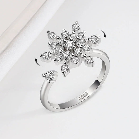 Women's 925 Sterling Silver Adjustable Rotating Ring Light Luxury Electroplated Open Band Anxiety Stress Relief Ring
