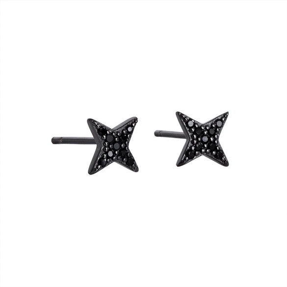 Women's Sterling Silver Black Four Point Star Earrings Geometric Electroplated Design Simple Fashion Jewelry