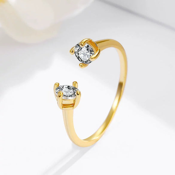 Women's Sterling Silver Bow Ring With Simulated Zircon Adjustable Open Design Geometric Light Luxury Electroplated Jewelry