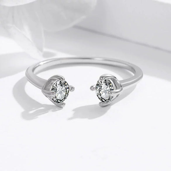 Women's Sterling Silver Bow Ring With Simulated Zircon Adjustable Open Design Geometric Light Luxury Electroplated Jewelry