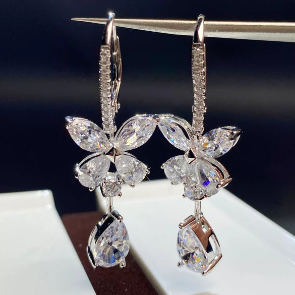 Women's 925 Sterling Silver Butterfly Drop Shape Earrings With High Sense Design