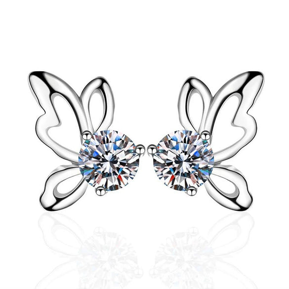 Women's 925 Sterling Silver Butterfly Earrings With Electroplated Finish Classic Pastoral Animal Inspired Jewelry