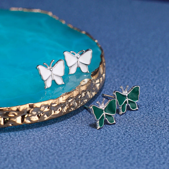 Women's 925 Sterling Silver Butterfly Stud Earrings Simple Elegant Animal Style Fashion Jewelry