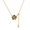 Women's Sterling Silver Camellia Flower Pendant Necklace With Cross Chain Adjustable Collarbone Length And Electroplated Floral Design