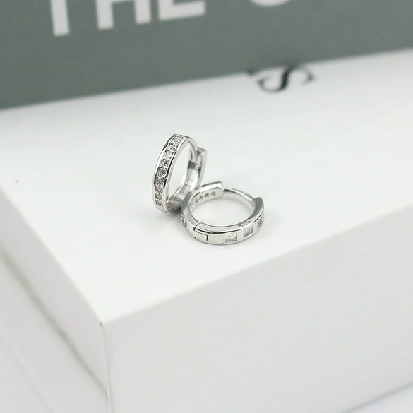 Women's Sterling Silver Circle Hoop Earrings With Geometric Zirconia Accents Simple Fashion Jewelry For Girls And Students