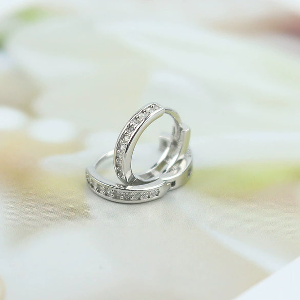 Women's Sterling Silver Circle Hoop Earrings With Geometric Zirconia Accents Simple Fashion Jewelry For Girls And Students