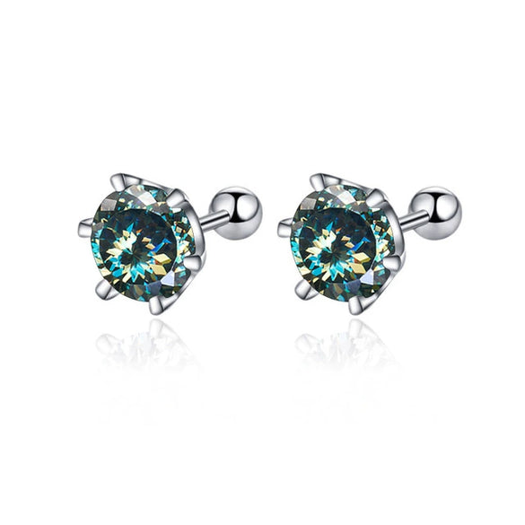 Women's 925 Sterling Silver Classic Round Moissanite Claw Screw Earrings Plated Pt950 Gold