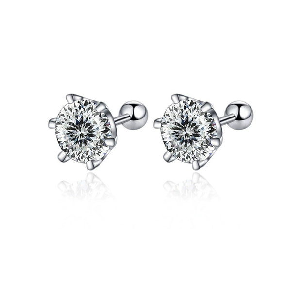 Women's 925 Sterling Silver Classic Round Moissanite Claw Screw Earrings Plated Pt950 Gold