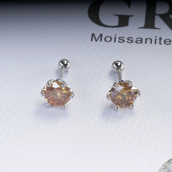 Women's 925 Sterling Silver Classic Round Moissanite Claw Screw Earrings Plated Pt950 Gold