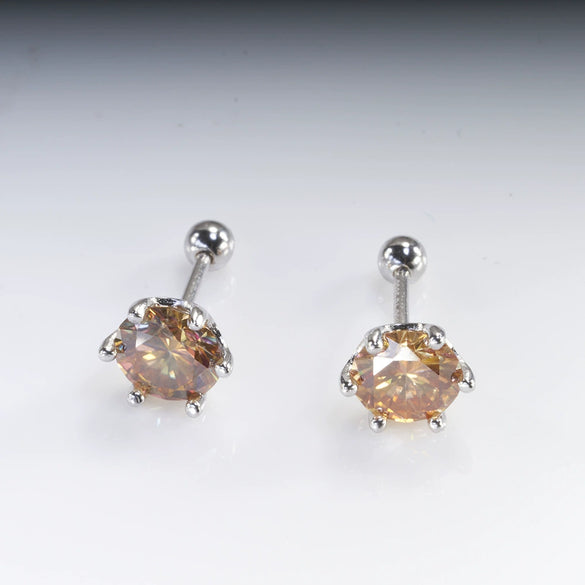 Women's 925 Sterling Silver Classic Round Moissanite Claw Screw Earrings Plated Pt950 Gold