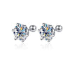 Women's 925 Sterling Silver Classic Round Moissanite Claw Screw Earrings Plated Pt950 Gold