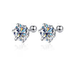 Women's 925 Sterling Silver Classic Round Moissanite Claw Screw Earrings Plated Pt950 Gold